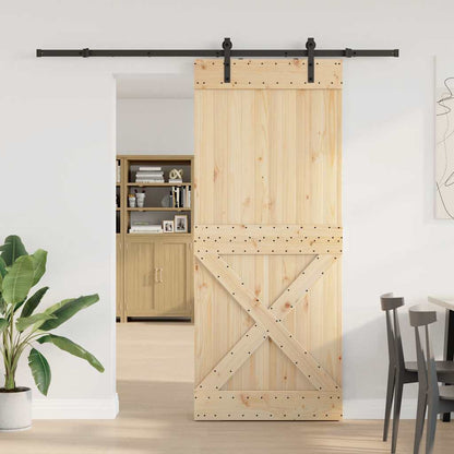 Porta Scorrevole con Set Hardware 95x210 cm Legno Massello Pino