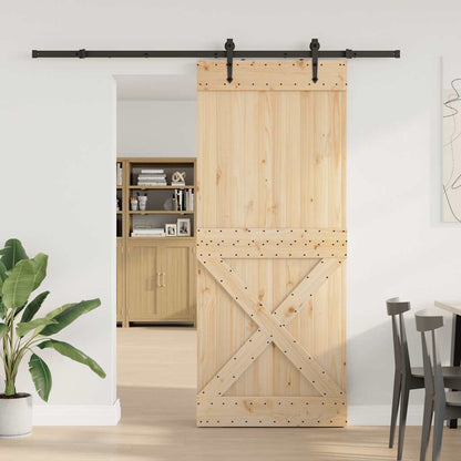 Porta Scorrevole con Set Hardware 95x210 cm Legno Massello Pino