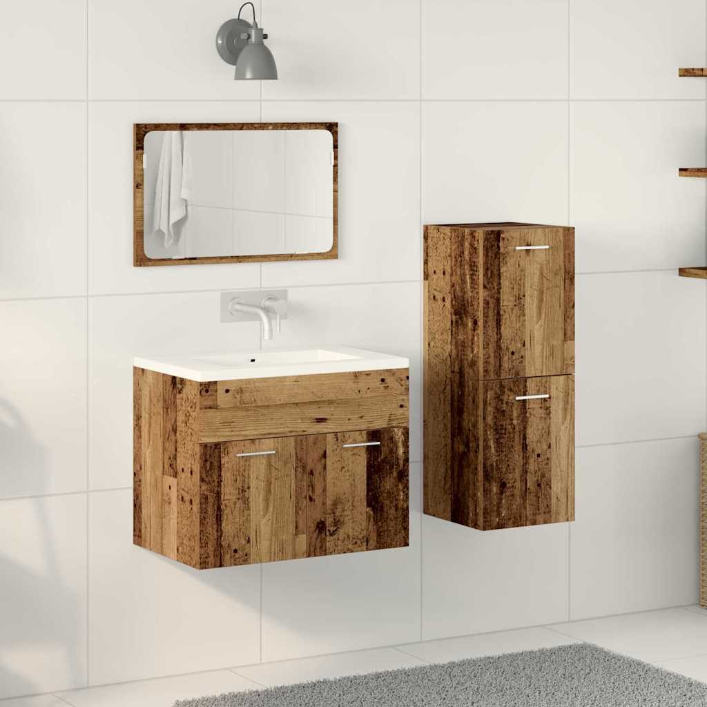 Set di mobili per il bagno con porta 3 pcs Legno vecchio