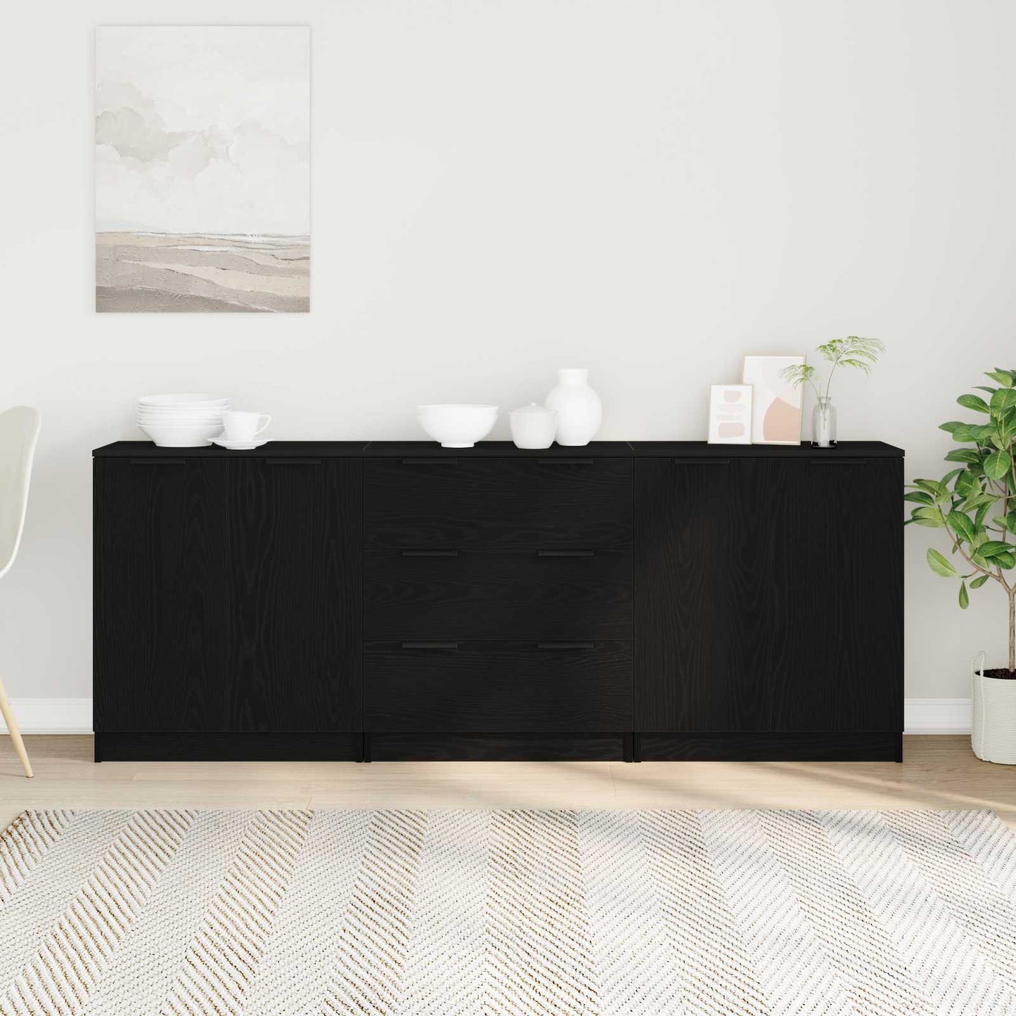 Credenza 3 pcs Rovere Nero 180 x 30 x 70 cm Legno multistrato
