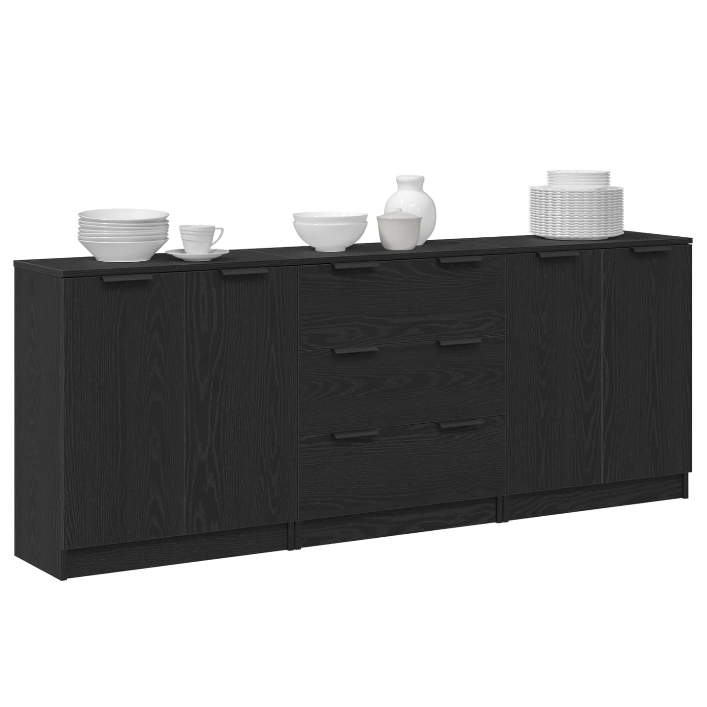 Credenza 3 pcs Rovere Nero 180 x 30 x 70 cm Legno multistrato
