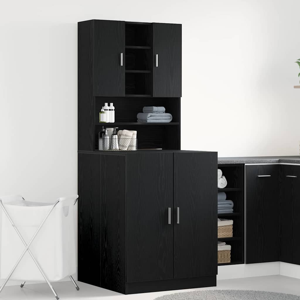 Armadio per Lavatrice 2 pcs Rovere Nero 70,5 x 71,5 x 181,5 cm