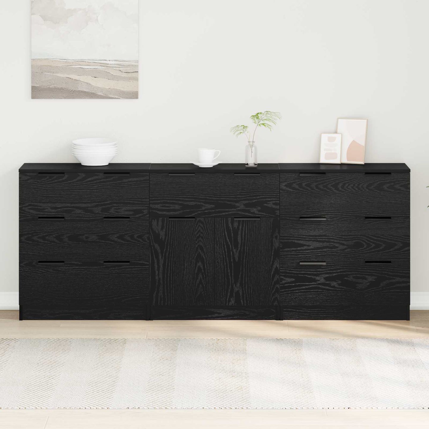 Credenza 3 pcs Rovere Nero 181 x 30 x 70 cm Legno multistrato