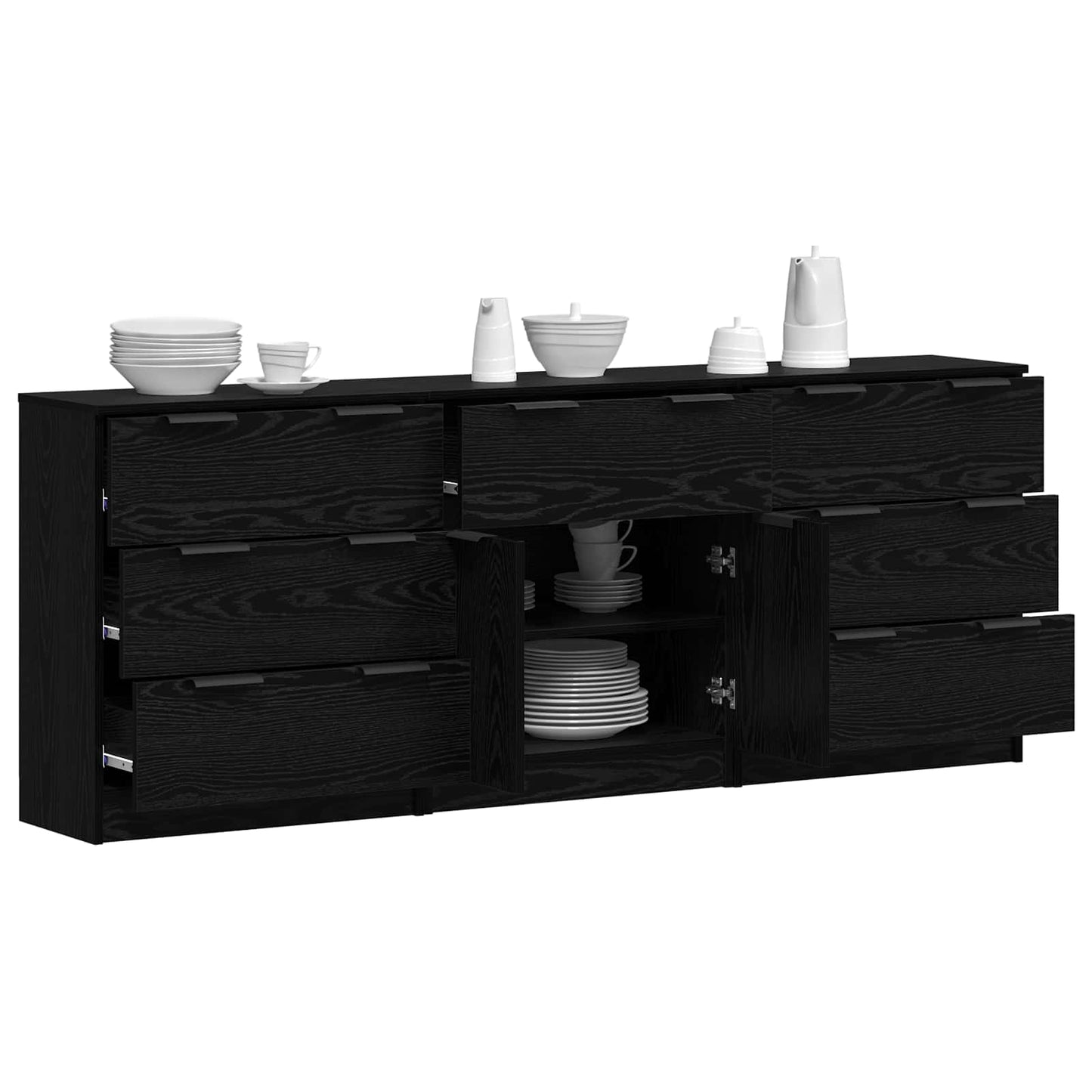 Credenza 3 pcs Rovere Nero 181 x 30 x 70 cm Legno multistrato