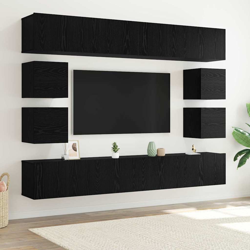 Set mobile TV Montaggio a parete Rovere Nero Legno multistrato