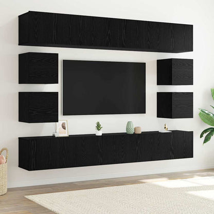 Set mobile TV Montaggio a parete Rovere Nero Legno multistrato