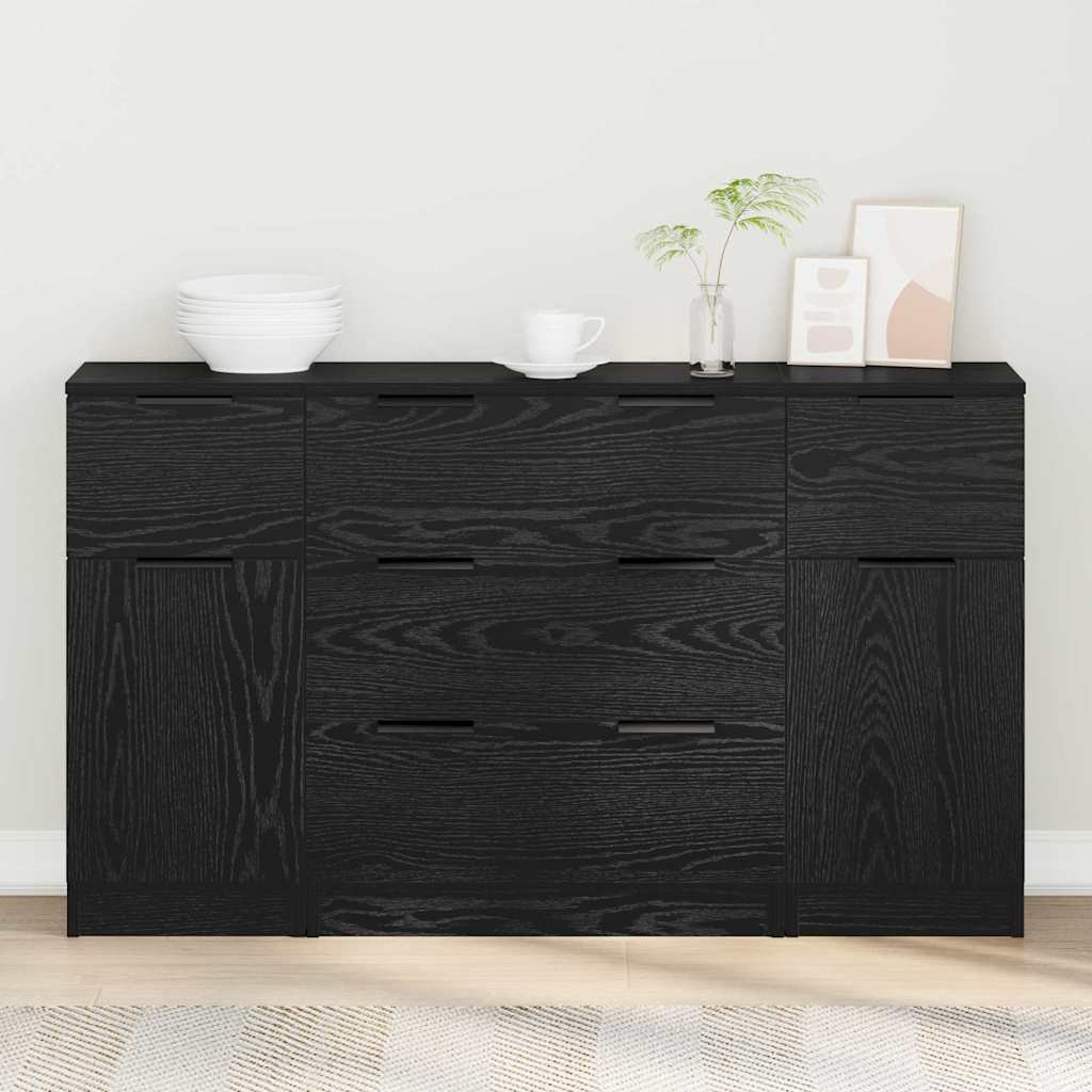 Credenza con cassetto 3 pcs Rovere Nero Legno multistrato