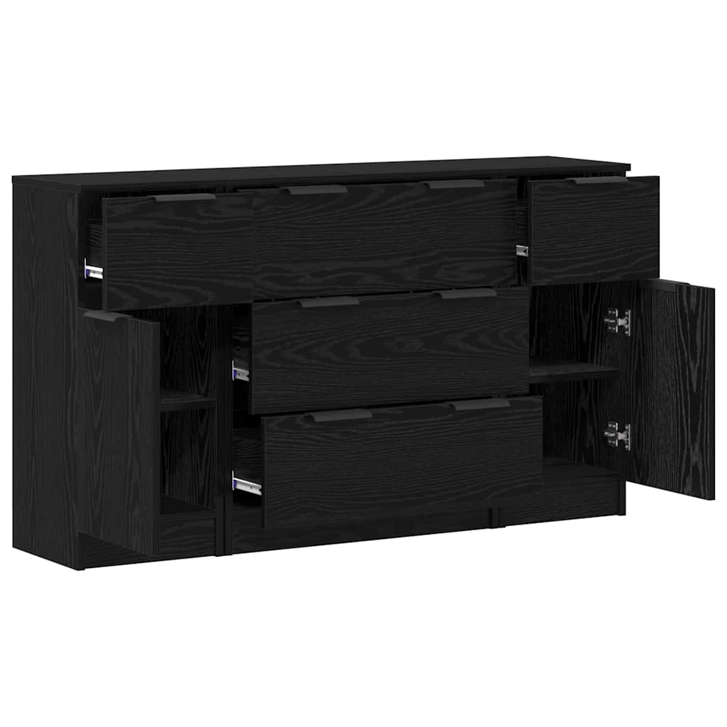 Credenza con cassetto 3 pcs Rovere Nero Legno multistrato