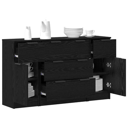 Credenza con cassetto 3 pcs Rovere Nero Legno multistrato