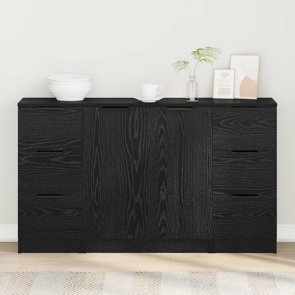 Credenza con cassetto 3 pcs Rovere Nero Legno multistrato