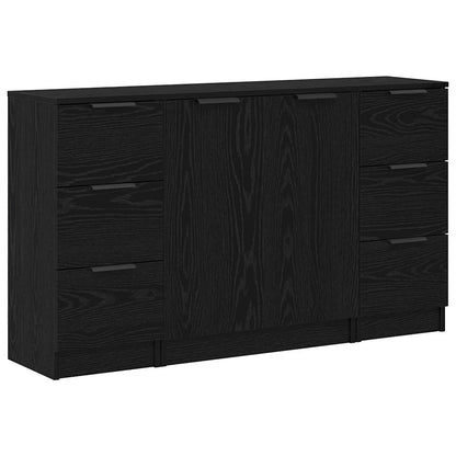 Credenza con cassetto 3 pcs Rovere Nero Legno multistrato