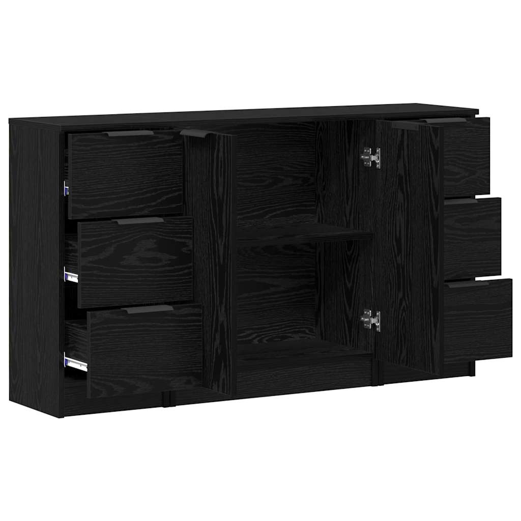 Credenza con cassetto 3 pcs Rovere Nero Legno multistrato