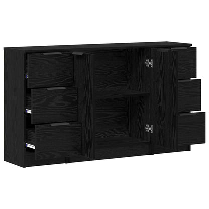 Credenza con cassetto 3 pcs Rovere Nero Legno multistrato