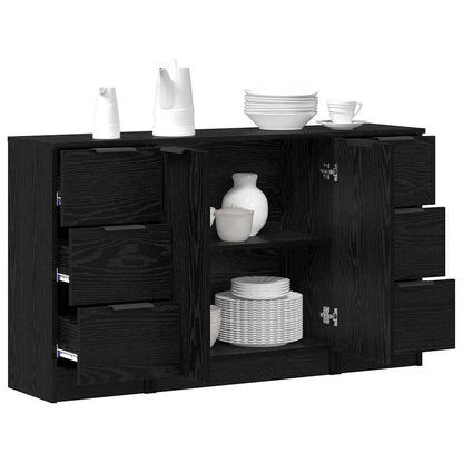 Credenza con cassetto 3 pcs Rovere Nero Legno multistrato