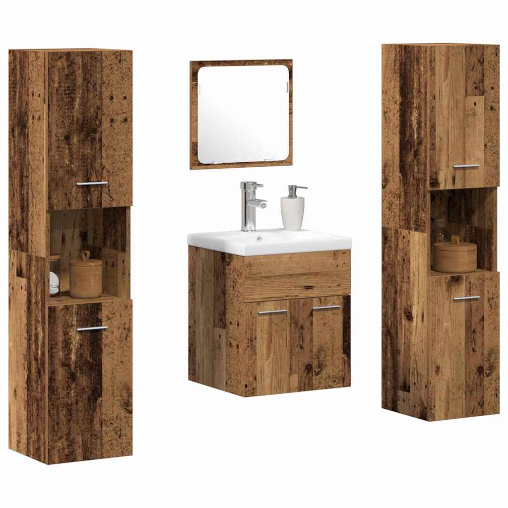 Set di mobili per il bagno con lo scaffale 4 pcs Legno vecchio