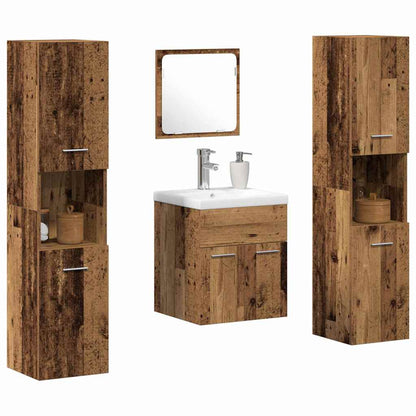 Set di mobili per il bagno con lo scaffale 4 pcs Legno vecchio