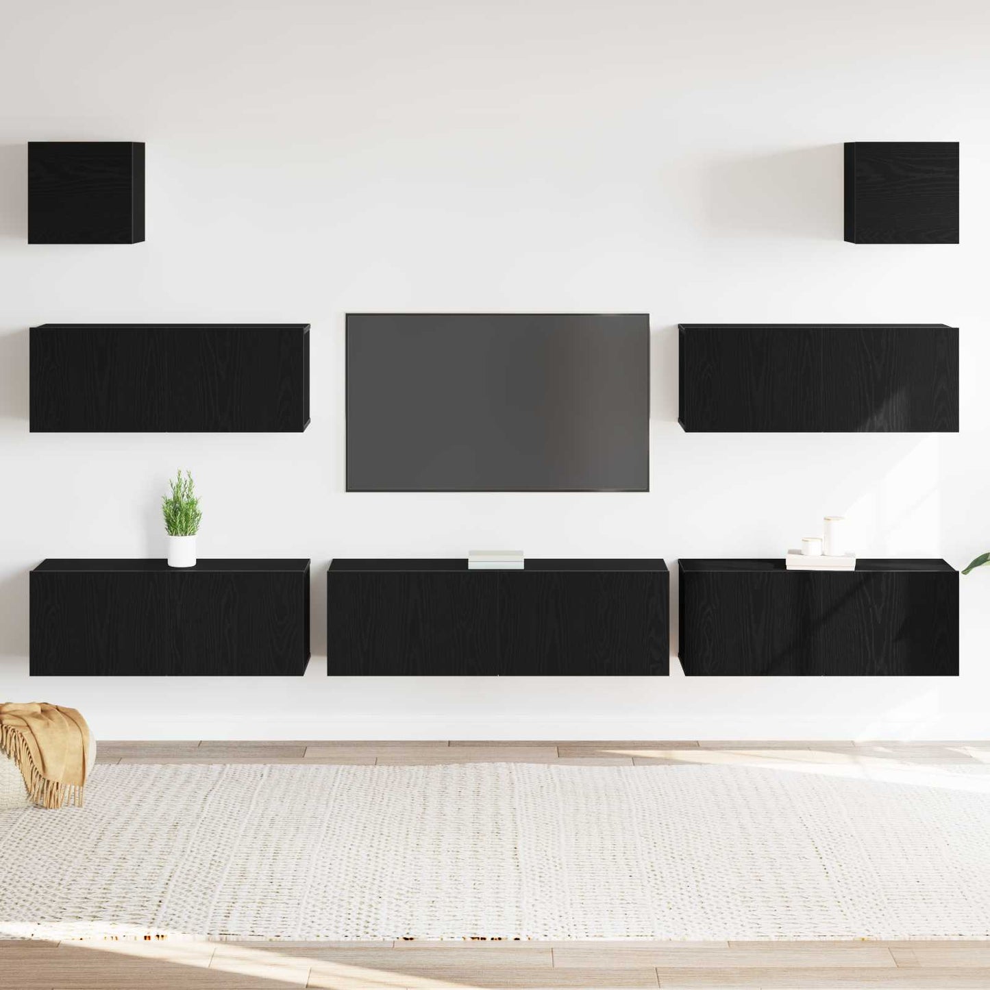 Set mobile TV 7 pcs Rovere Nero 100 x 30 x 30 cm