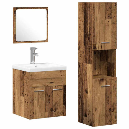 Set di mobili per il bagno con lo scaffale 4 pcs Legno vecchio