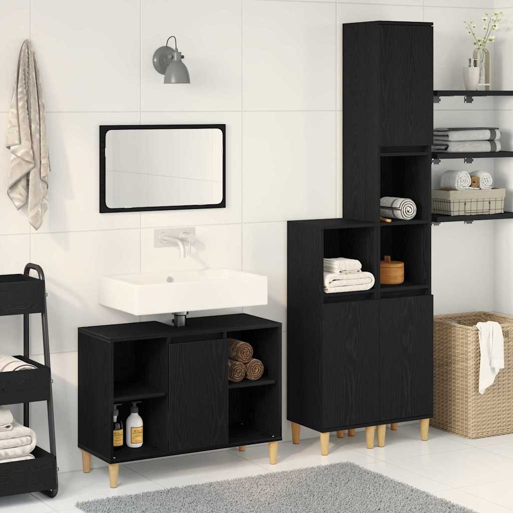 Set di mobili per il bagno 3 pcs Nero Legno multistrato