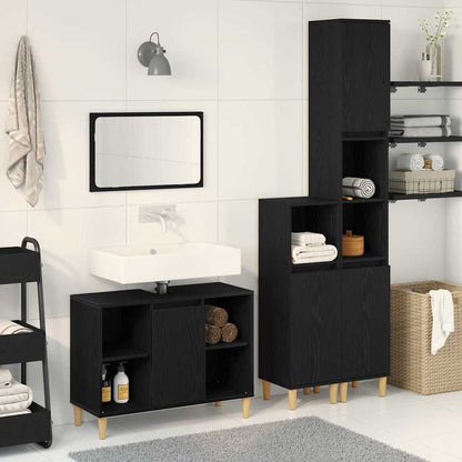 Set di mobili per il bagno 3 pcs Nero Legno multistrato
