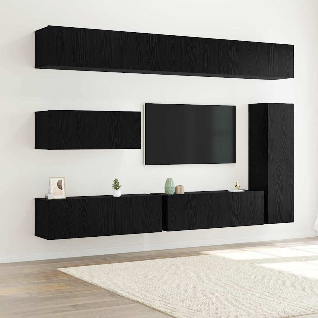 Set mobile TV 7 pcs Rovere Nero Legno multistrato