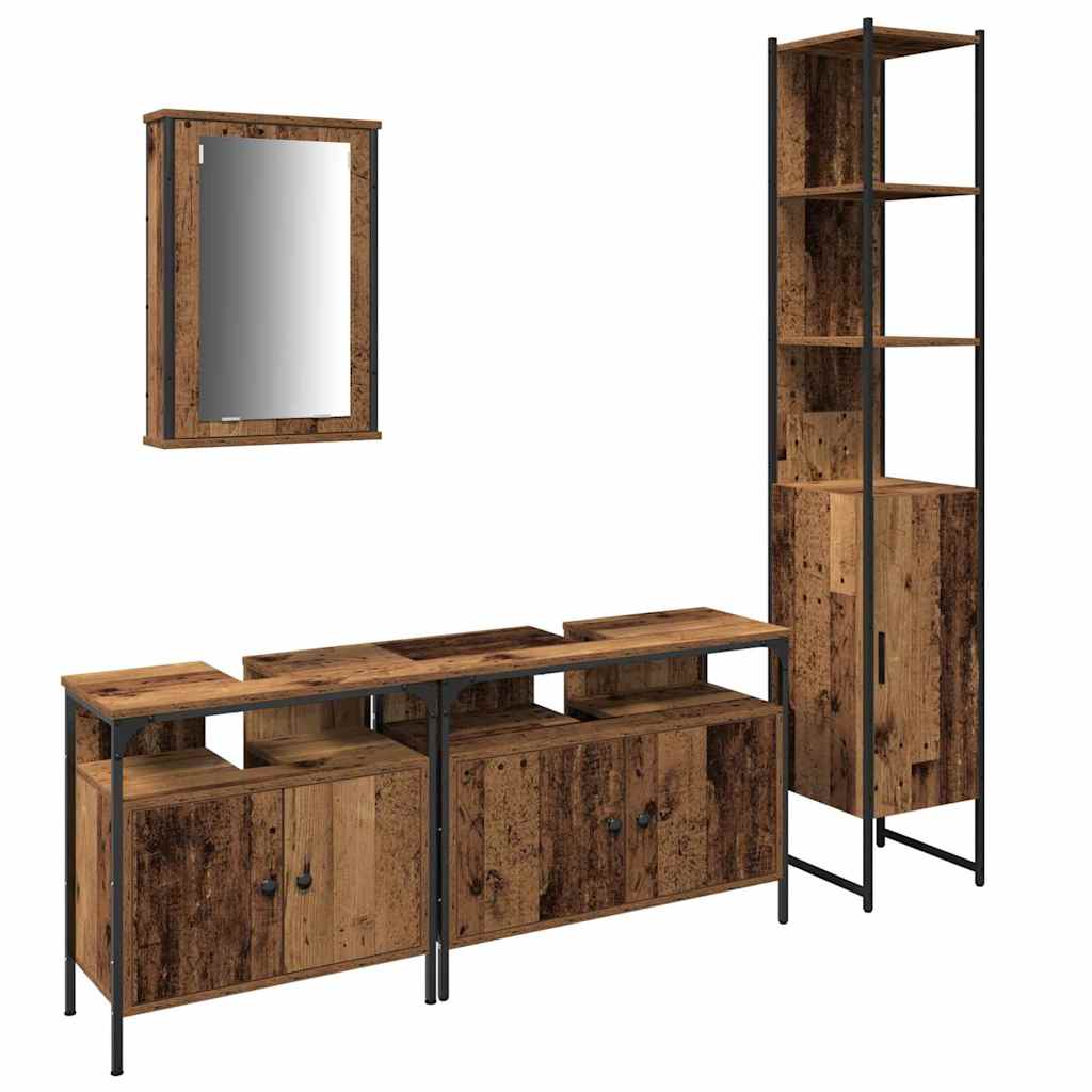 Set di mobili per il bagno con lo scaffale 4 pcs Legno vecchio