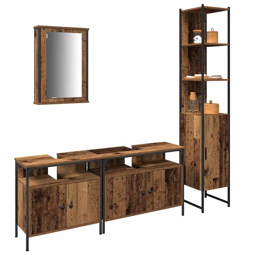 Set di mobili per il bagno con lo scaffale 4 pcs Legno vecchio