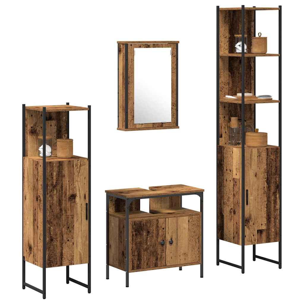 Set di mobili per il bagno con lo scaffale 4 pcs Legno vecchio