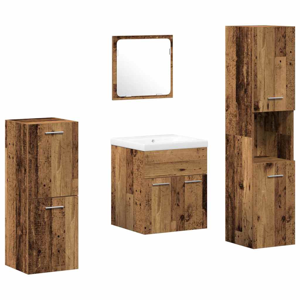 Set di mobili per il bagno con lo scaffale 5 pcs Legno vecchio