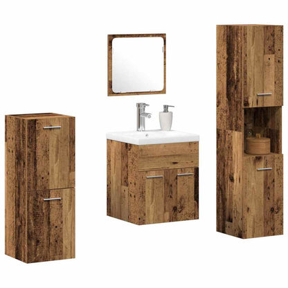 Set di mobili per il bagno con lo scaffale 5 pcs Legno vecchio