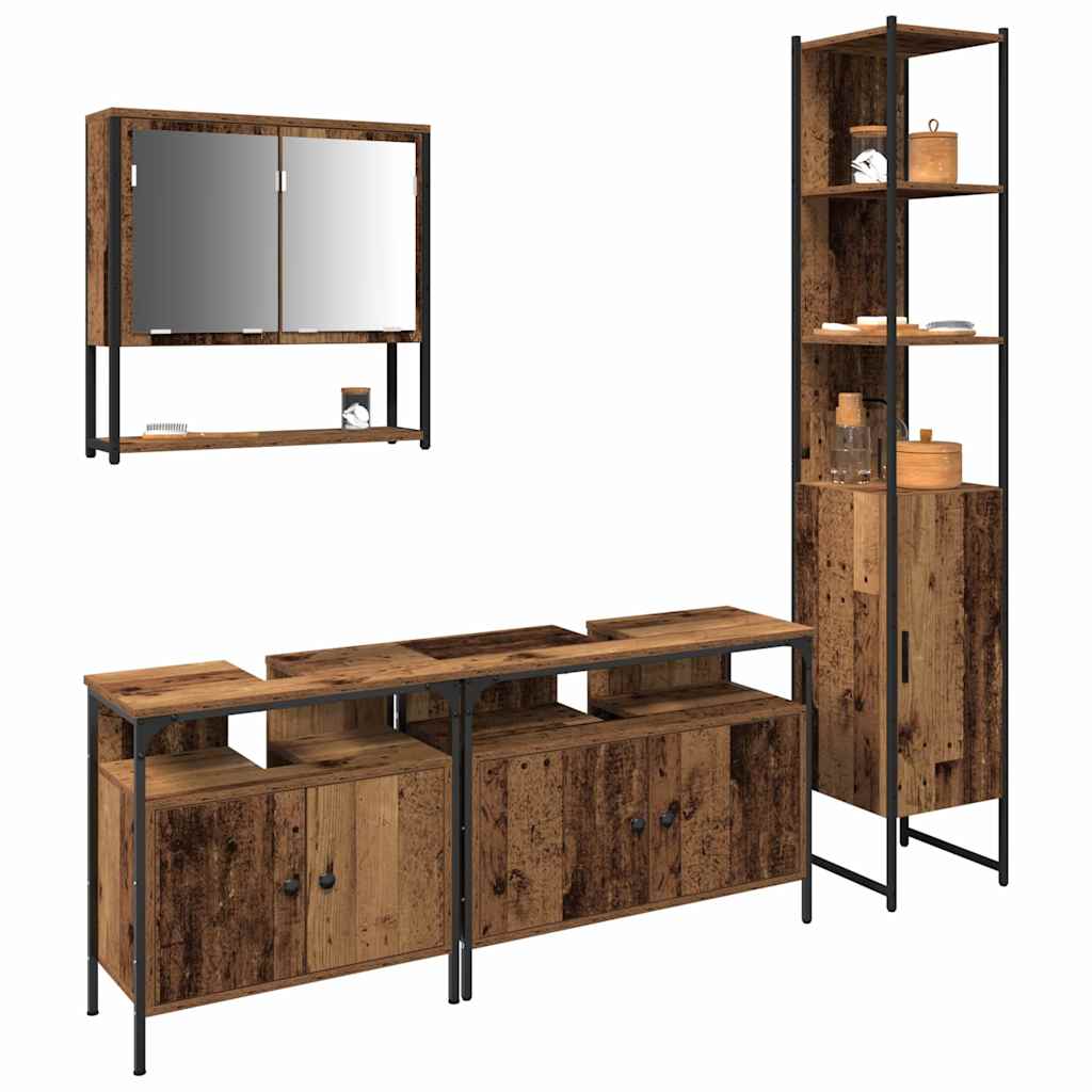 Set di mobili per il bagno con lo scaffale 4 pcs Legno vecchio
