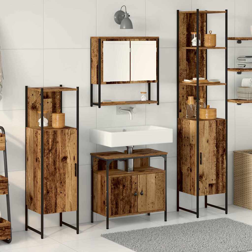 Set di mobili per il bagno con lo scaffale 4 pcs Legno vecchio