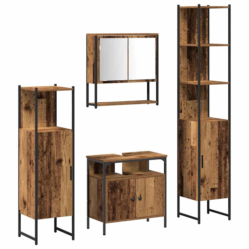 Set di mobili per il bagno con lo scaffale 4 pcs Legno vecchio