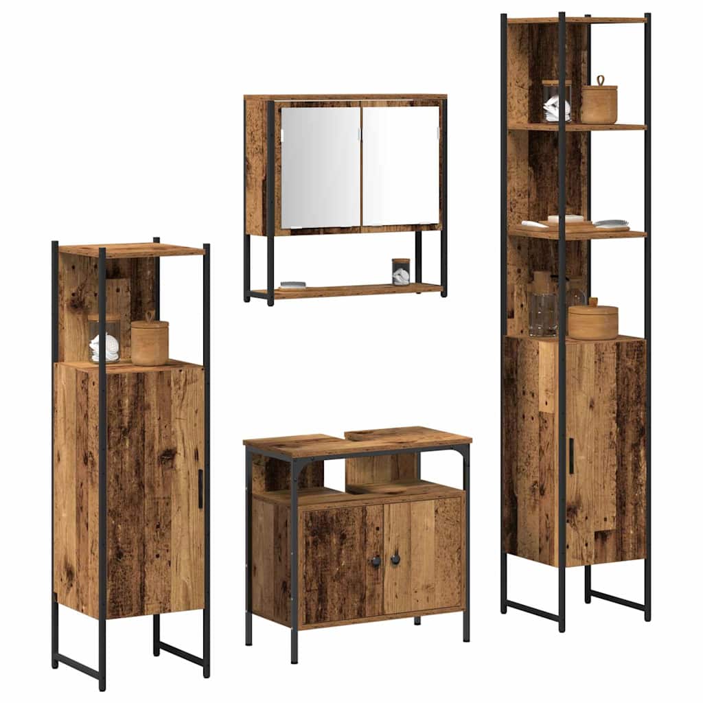 Set di mobili per il bagno con lo scaffale 4 pcs Legno vecchio