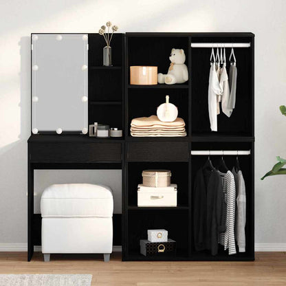 Set Tavolo da Trucco LED Rovere Nero 140 x 40 x 140 cm