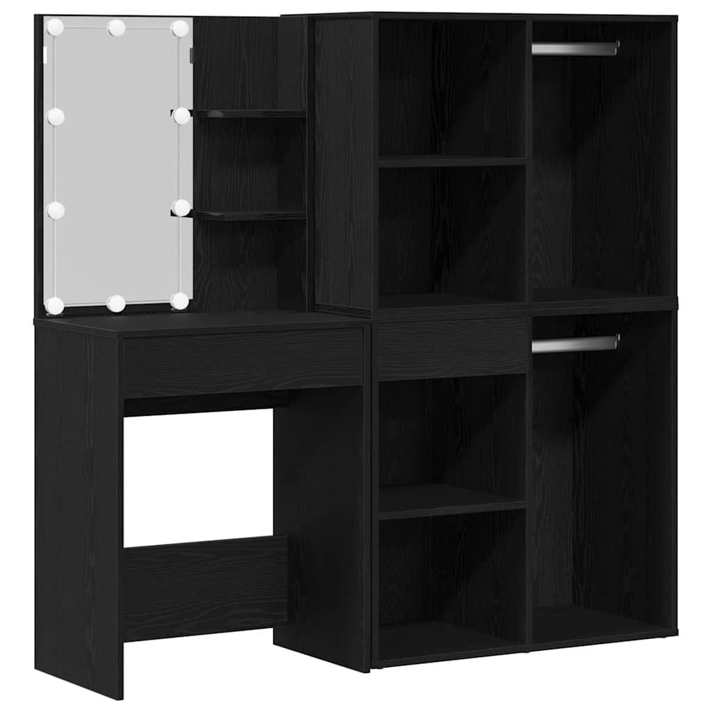 Set Tavolo da Trucco LED Rovere Nero 140 x 40 x 140 cm