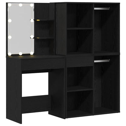 Set Tavolo da Trucco LED Rovere Nero 140 x 40 x 140 cm
