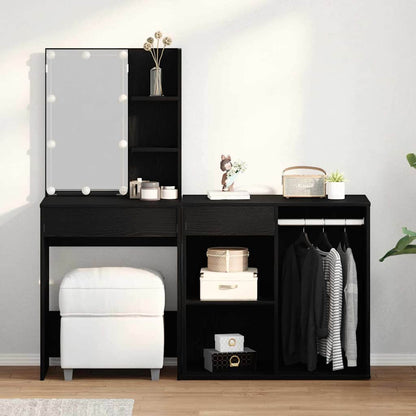 Set Tavolo da Trucco LED Rovere Nero 140 x 40 x 140 cm