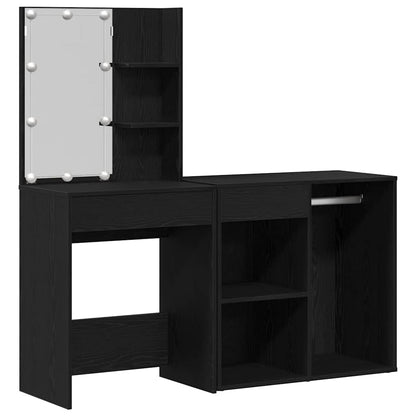 Set Tavolo da Trucco LED Rovere Nero 140 x 40 x 140 cm