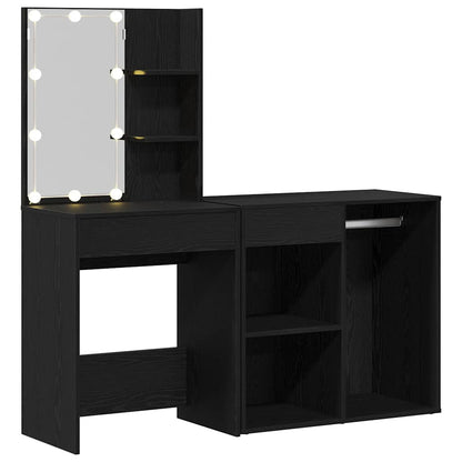 Set Tavolo da Trucco LED Rovere Nero 140 x 40 x 140 cm