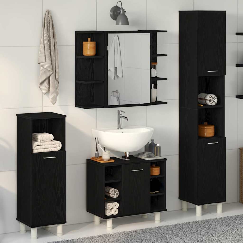 Set di mobili per il bagno 4 pcs Nero 30 x 30 x 179,5 cm
