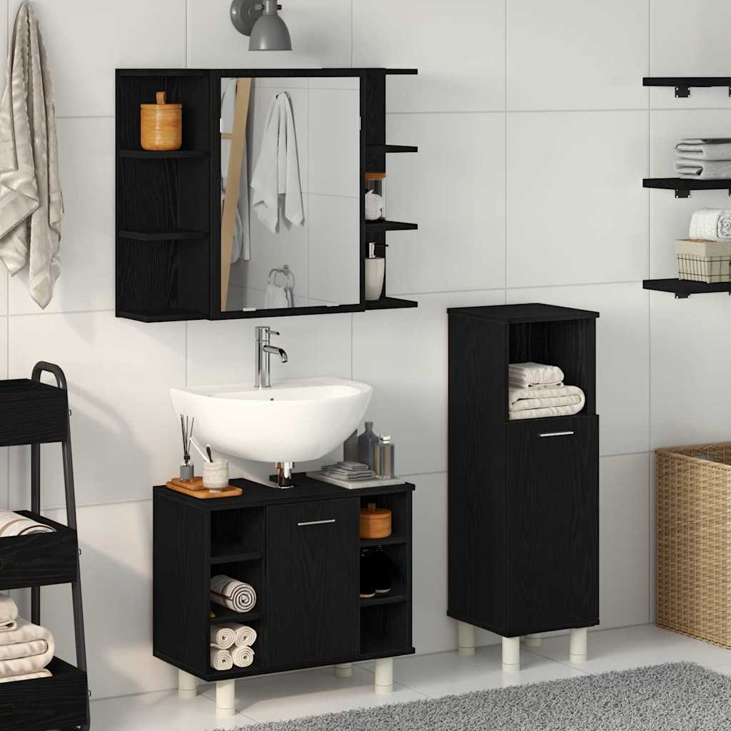 Set di mobili per il bagno 3 pcs Nero 30 x 30 x 99,5 cm