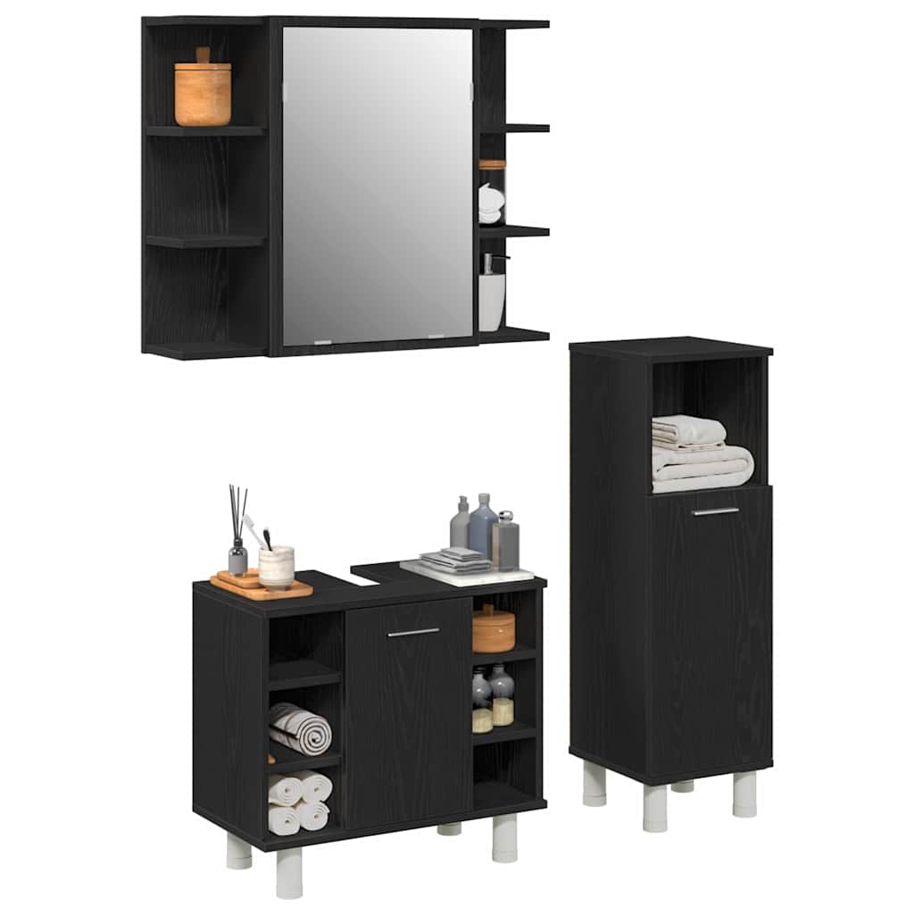 Set di mobili per il bagno 3 pcs Nero 30 x 30 x 99,5 cm