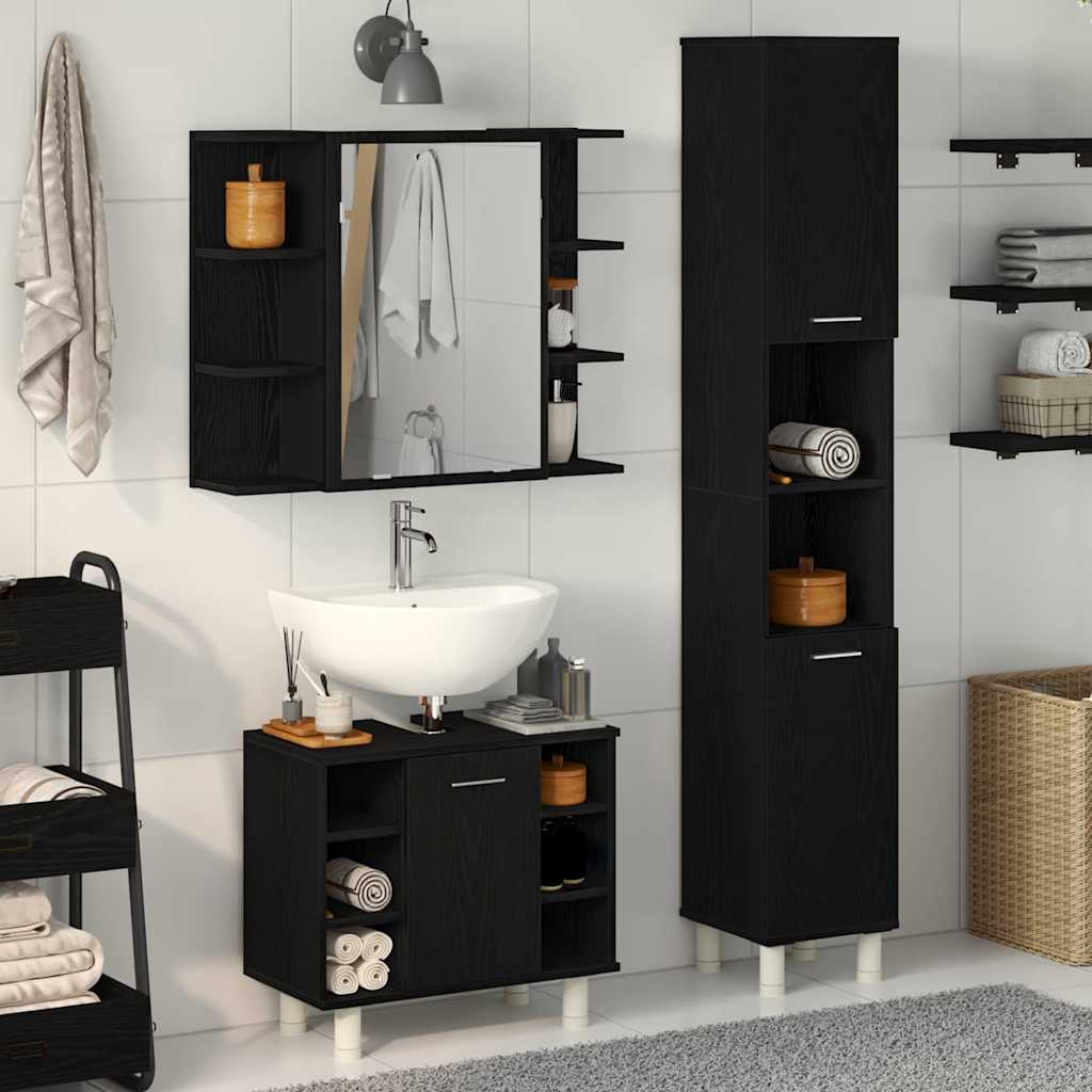 Set di mobili per il bagno 3 pcs Nero 30 x 30 x 179,5 cm