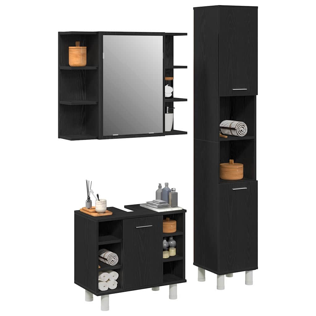 Set di mobili per il bagno 3 pcs Nero 30 x 30 x 179,5 cm