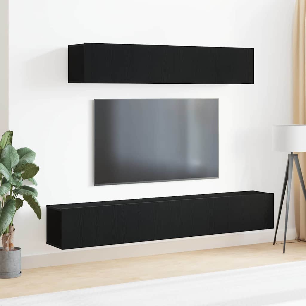 Set mobile TV Montaggio a parete Rovere Nero Legno multistrato