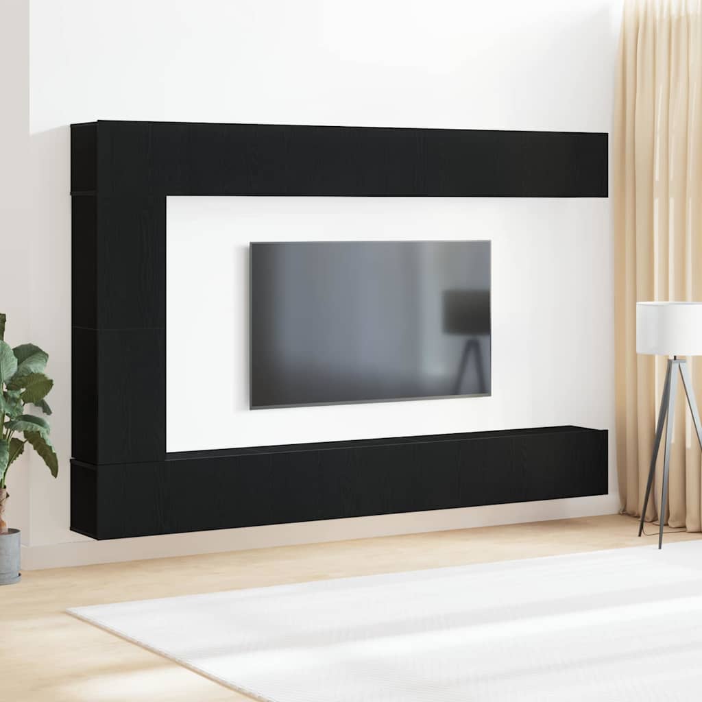 Set mobile TV 9 pcs Rovere Nero Legno multistrato