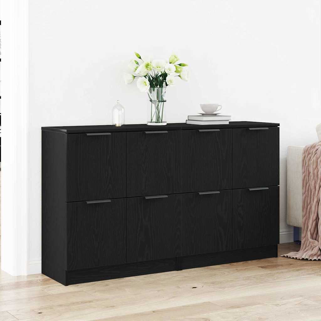 Credenza 2 pcs Rovere Nero 60 x 30 x 70 cm Legno multistrato