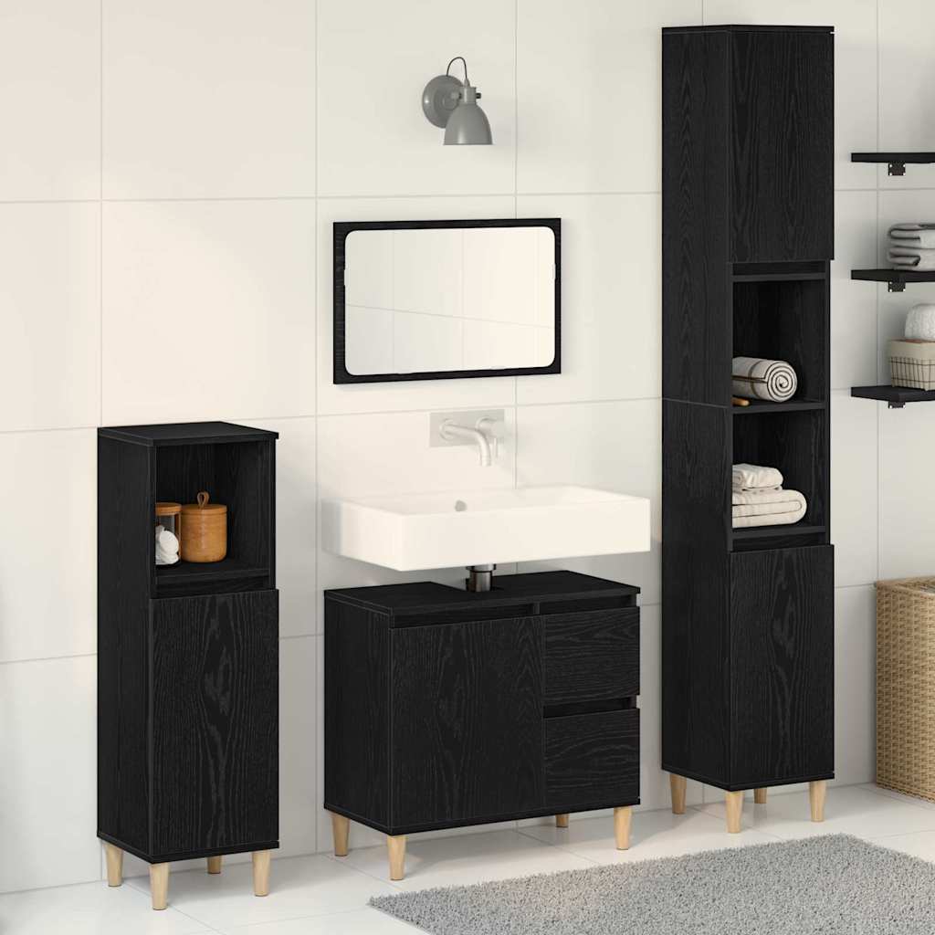Set di mobili per il bagno Montaggio a parete 3 pcs Rovere Nero