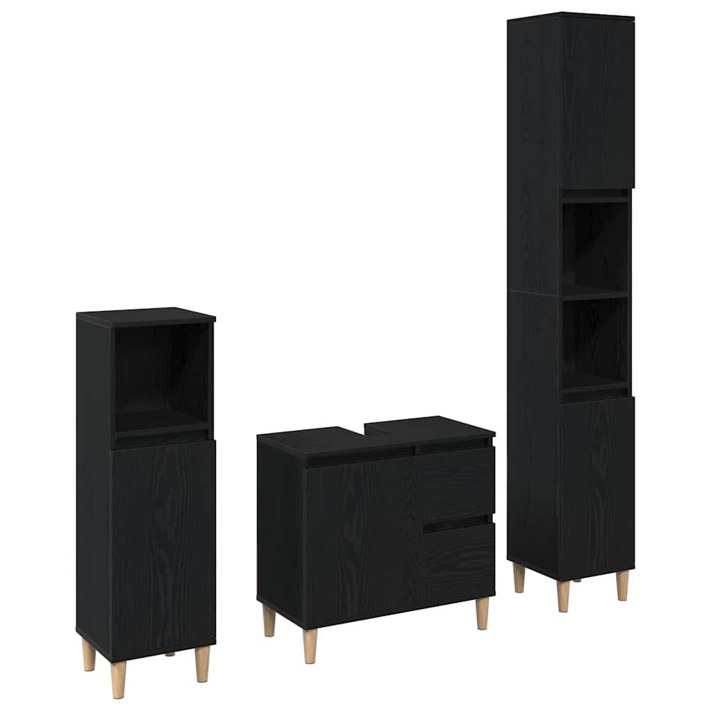 Set di mobili per il bagno Montaggio a parete 3 pcs Rovere Nero